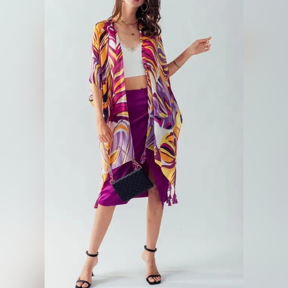 #437 🛑OS BOHO OPEN FRONT Paradise Kimono Cardigan - Picture 6 of 6